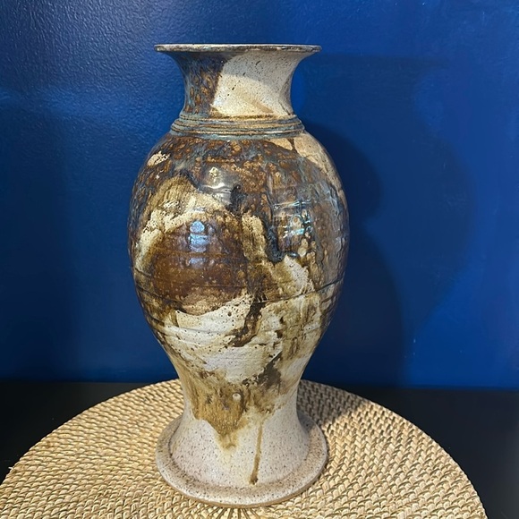 Vintage Hand Thrown Art Studio Signed Hand Thrown Glazed Pottery Vase 14” - Picture 1 of 6